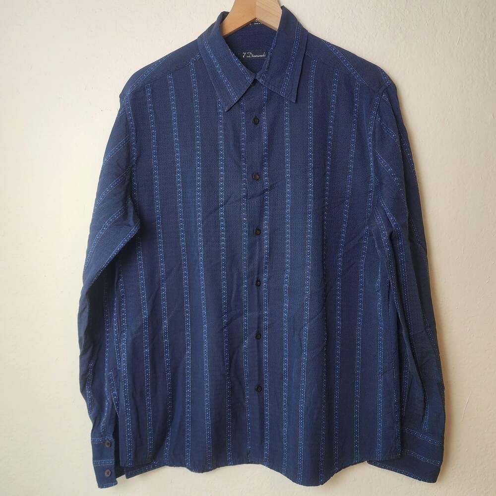 7 Diamonds Shirt Mens Medium Blue Dare Me Stripe Long Sleeve Button Up Casual